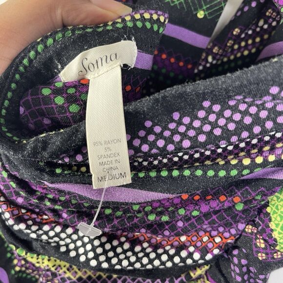 Soma Size M Halter Dress Black Purple Multi Chevron Sundress Stretch Soft Midi - Picture 4 of 8